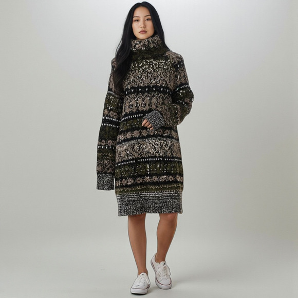 Free People Boho Retro Turtleneck Sweater Dress - Picture 1 of 7